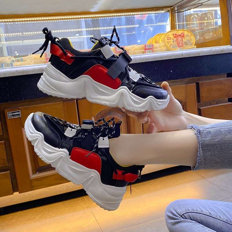 

Colorblock Lace-up Chunky Sneakers, Black