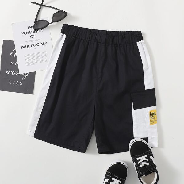 

Boys Patched Detail Two Tone Shorts, Black