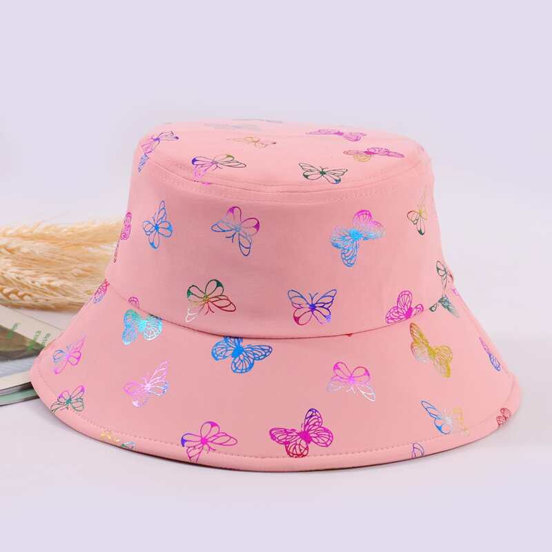 

Butterfly Print Bucket Hat, Baby pink