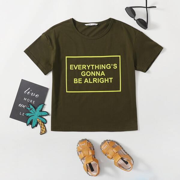 

Boys Slogan Graphic Tee, Army green