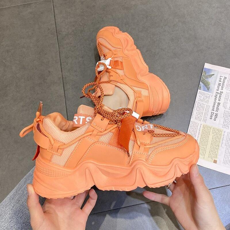 

Release Buckle Lace-up Chunky Sneakers, Orange