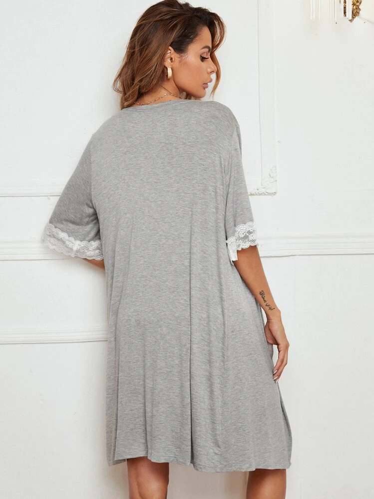 Moireta 2 Packs Lace Panel Robe Pajama Set - Grey - View 2