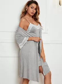 Moireta 2 Paquetes de Conjunto de Pijama con Bata de Encaje