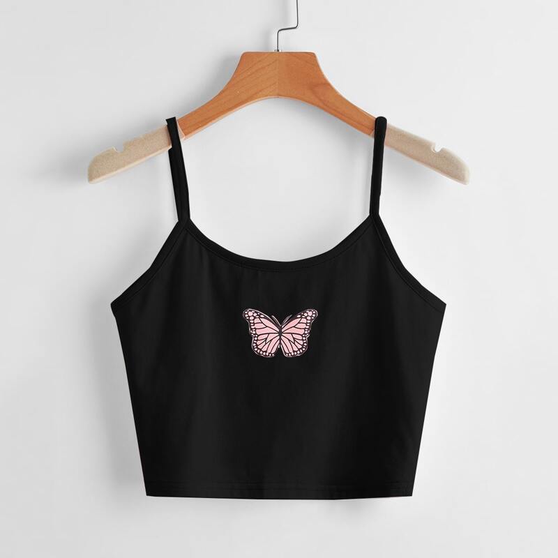 

Butterfly Graphic Crop Cami, Black
