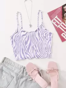 SHEIN Coolane Zebra Sọc rau diếp Cắt ngắn Sling Top - Nhiều màu - Xem 1