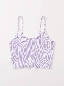 SHEIN Coolane Zebra Sọc rau diếp Cắt ngắn Sling Top - Nhiều màu - Xem 3