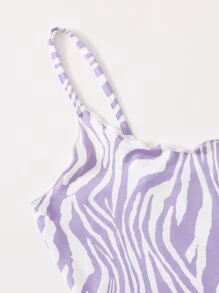 SHEIN Coolane Zebra Sọc rau diếp Cắt ngắn Sling Top - Nhiều màu - Xem 5