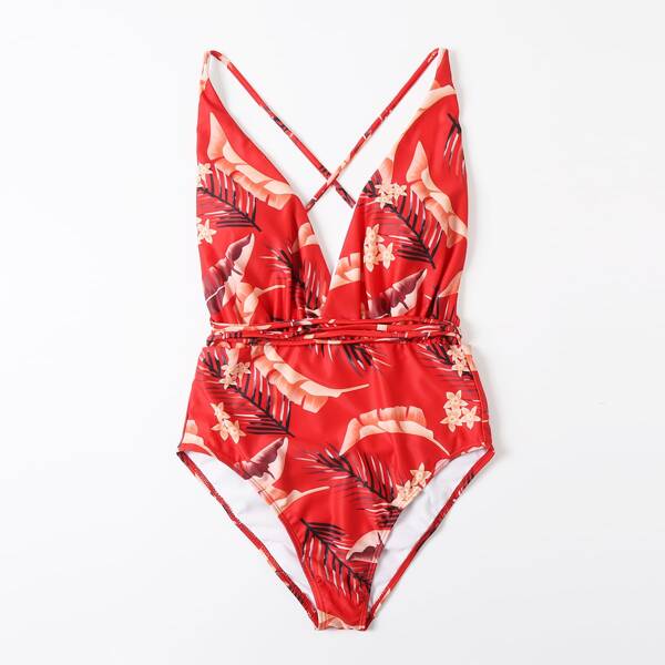 

Tropical One Piece Swimsuit, Red