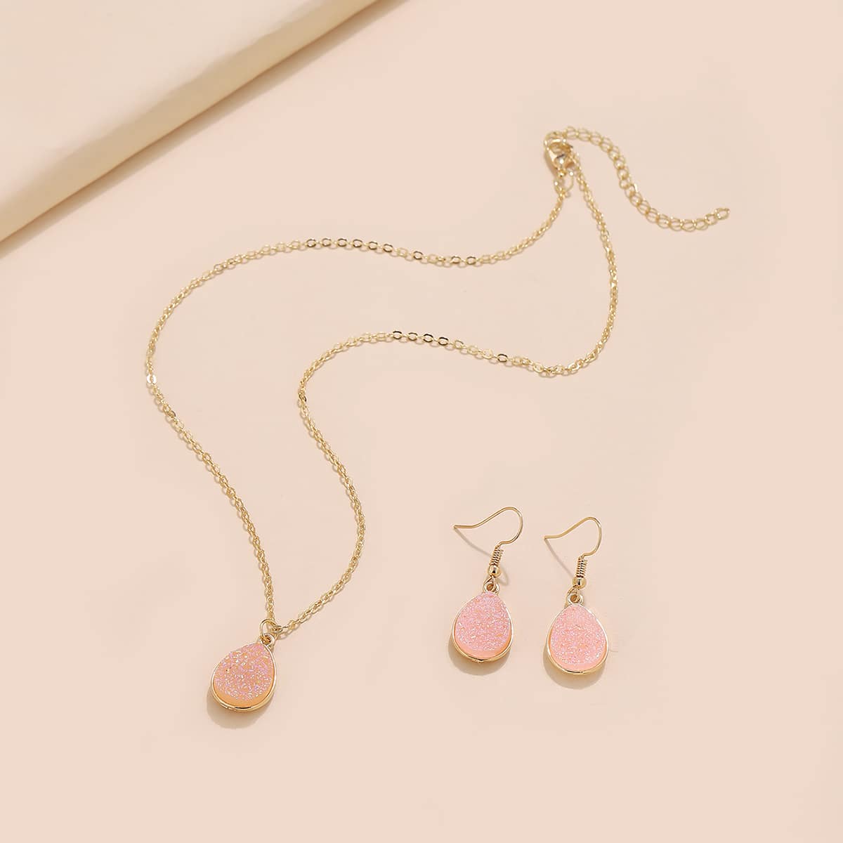 

1pair Water Drop Earring & 1pc Necklace, Pink