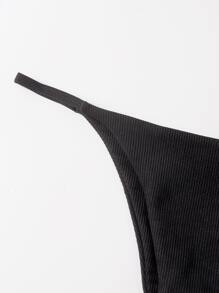 Plain Bikini Thong, For Summer Beach Vacation - Black - View 4