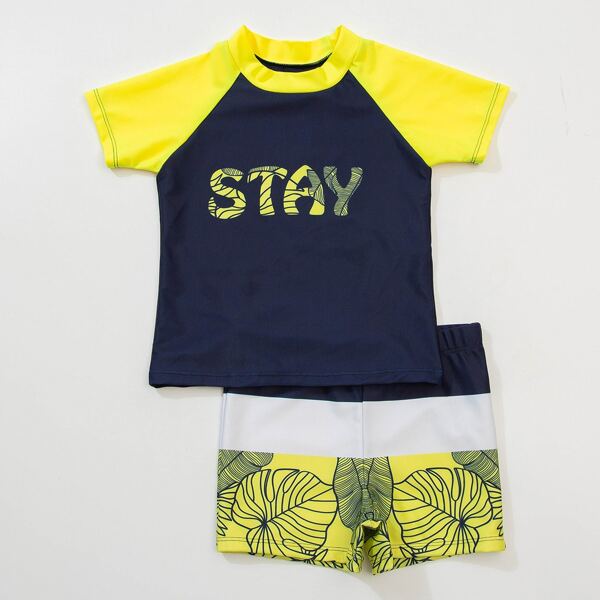 

Boys Letter Graphic Colorblock Shorts Swimsuit, Multicolor