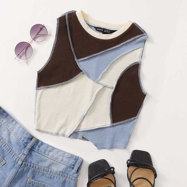 

Colorblock Stitch Front Tank Top, Multicolor