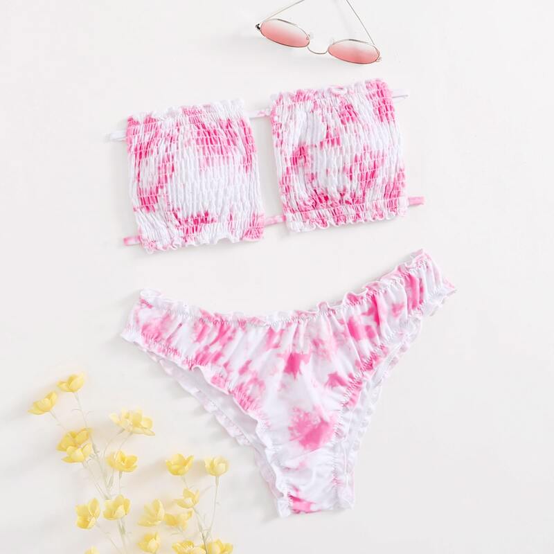 

Tie Dye Smocked Bikini Swimsuit, Pink