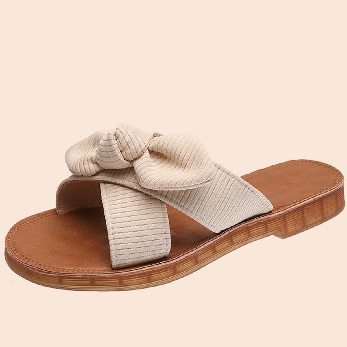 

Bow Knot Slide Sandals, Beige
