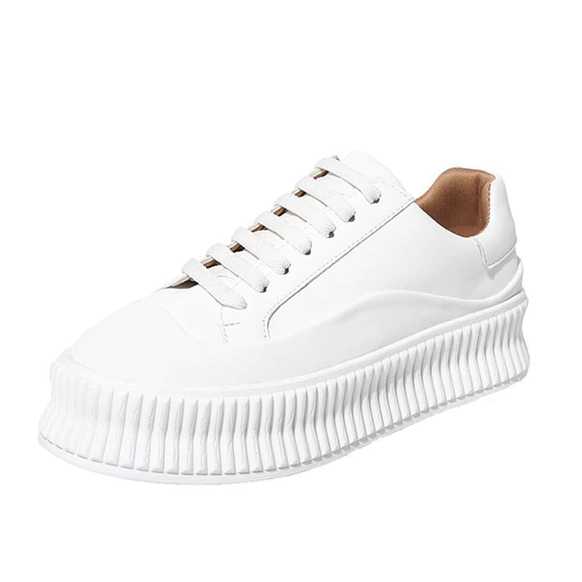 

Solid Lace-up Flatform Skate Shoes, White