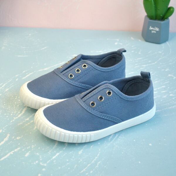 

Boys Eyelet Decor Slip On Canvas Shoes, Dusty blue