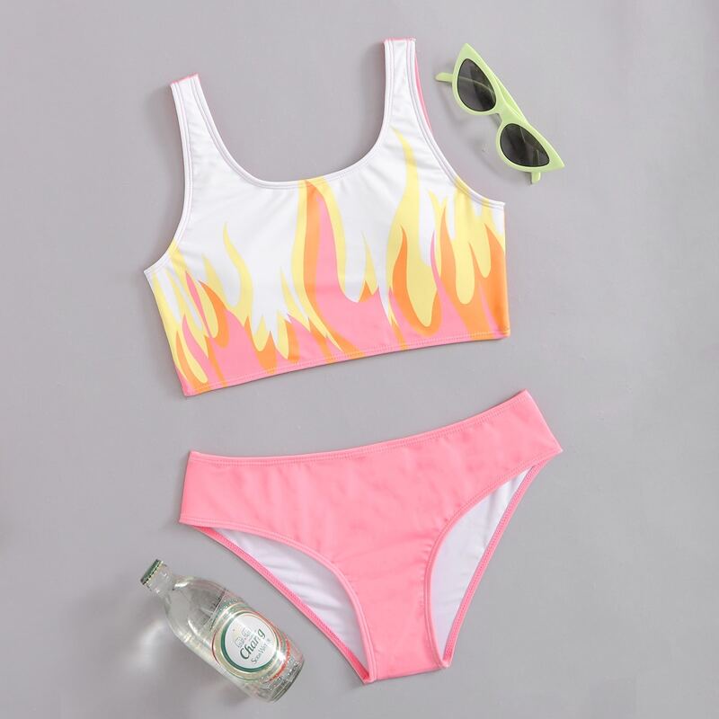 

Fire Pattern Tank Bikini Swimsuit, Multicolor