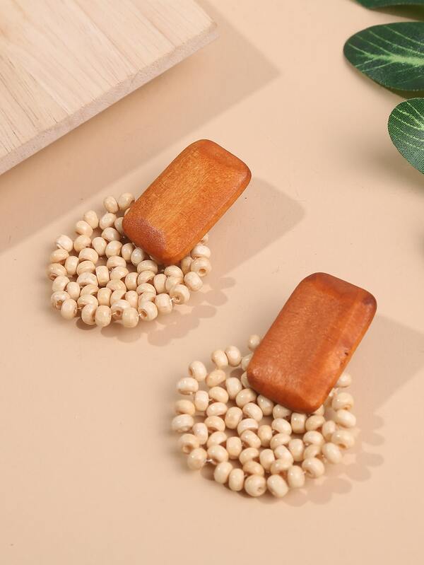 Geo Decor Beaded Drop Earrings SHEIN UK