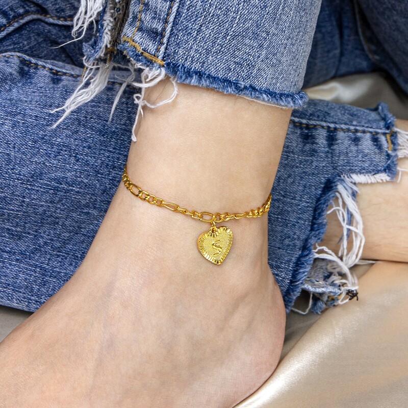 

Heart Charm Chain Anklet, Gold