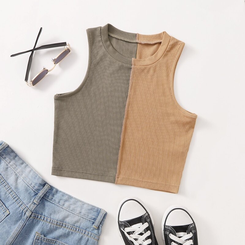 

Two Tone Rib-knit Tank Top, Multicolor