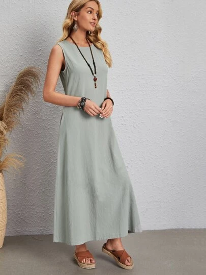 EMERY ROSE 素色無袖直筒連衣裙