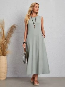 EMERY ROSE 素色無袖直筒連衣裙 - 灰色 - 查看 3