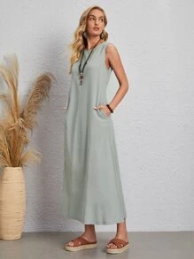 EMERY ROSE 素色無袖直筒連衣裙 - 灰色 - 查看 4