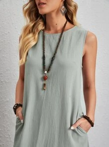 EMERY ROSE 素色無袖直筒連衣裙 - 灰色 - 查看 5