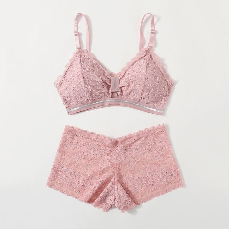 

Floral Lace Shortie Lingerie Set, Pink