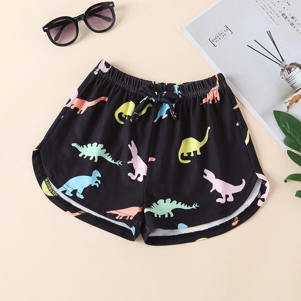 

Toddler Girls Cartoon Dinosaur Track Shorts, Black