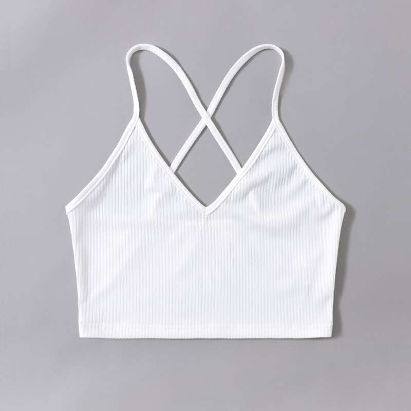 

Solid Criss Cross Ribbed Crop Cami, White