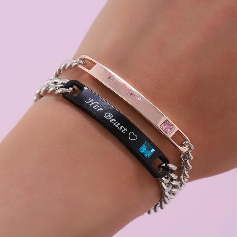 

2pcs Letter Couple Bracelet, Multicolor