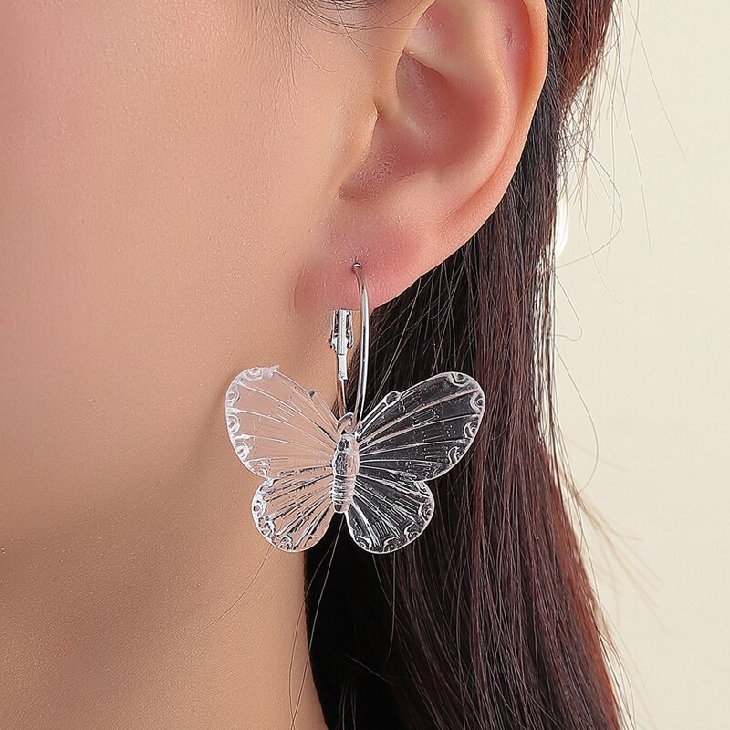 

1pair Butterfly Hoop Earrings, Clear