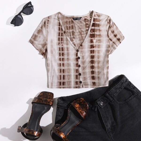 

Tie Dye Button Front Tee, Multicolor