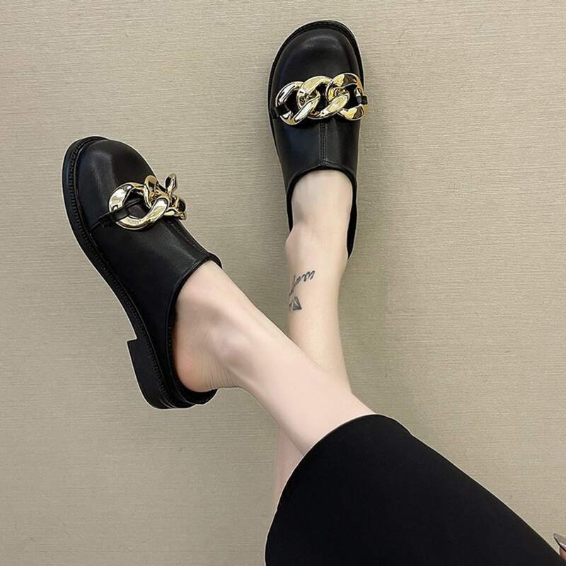

Chunky Chain Flat Mules, Black