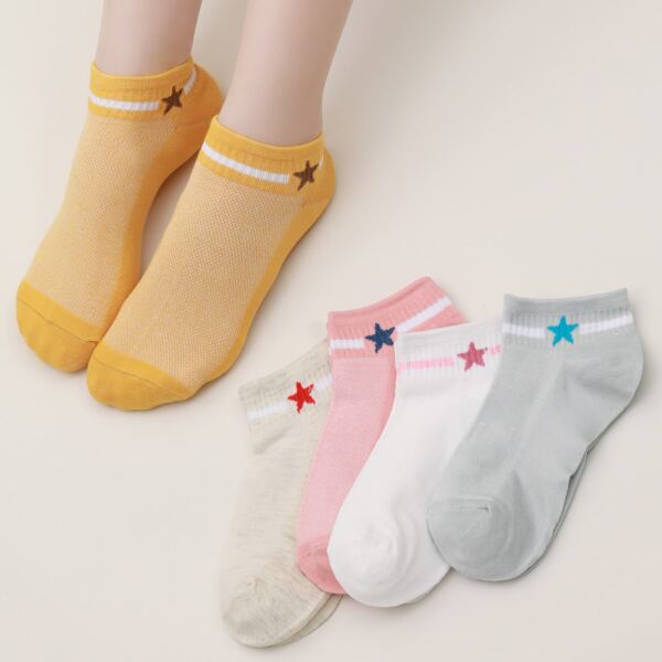 

5pairs Star Print Ankle Socks, Multicolor