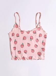 SHEIN EZwear Lettuce Trim Peach Print Cami Top - Baby Pink - View 3