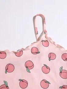 SHEIN EZwear Lettuce Trim Peach Print Cami Top - Baby Pink - View 4