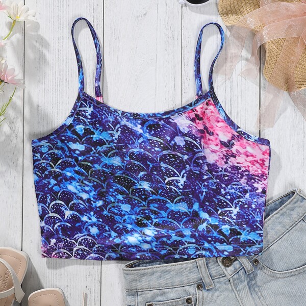 

Graphic Print Crop Cami Top, Multicolor