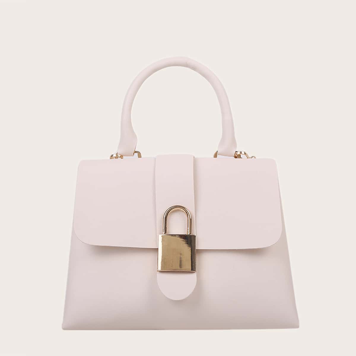 

Solid Lock Decor Satchel Bag, Beige