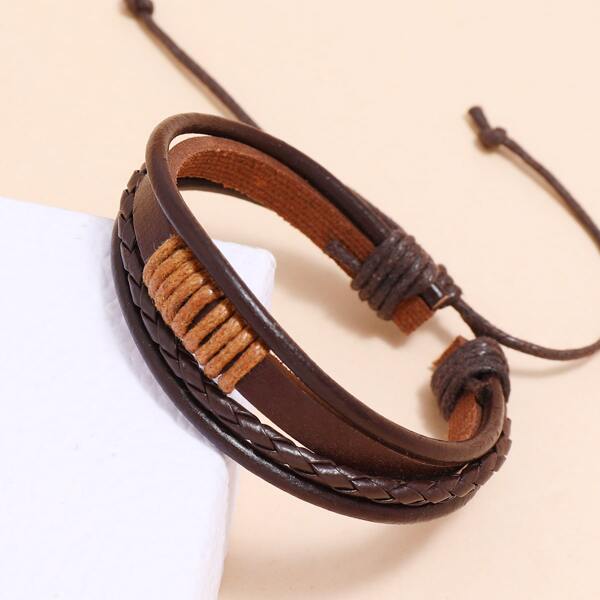 

Men PU Leather Braided Bracelet, Brown
