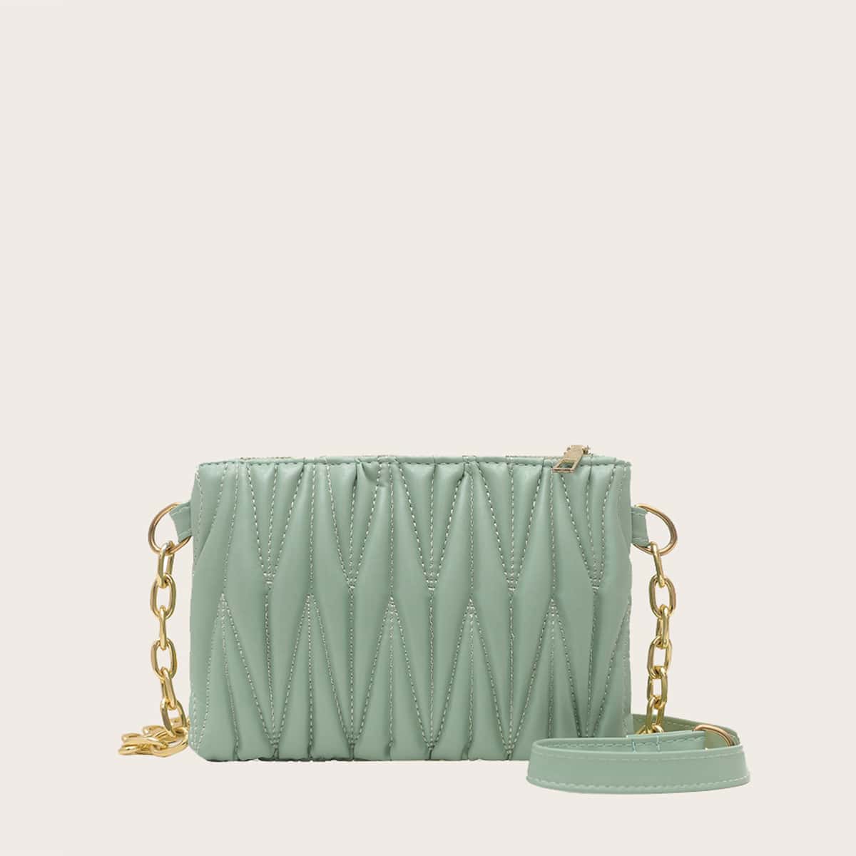 

Quilted Chain Crossbody Bag, Mint green