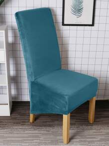 1pc Hotel Lobby Oversized Armchair Slipcover, Silver Fox Plush - Teal Blue - View 4
