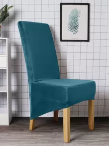 1pc Hotel Lobby Oversized Armchair Slipcover, Silver Fox Plush - Teal Blue - View 5