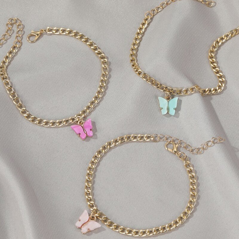 

3pcs Butterfly Charm Chain Anklet, Multicolor
