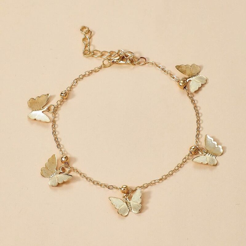 

1pc Butterfly Charm Chain Anklet, Gold
