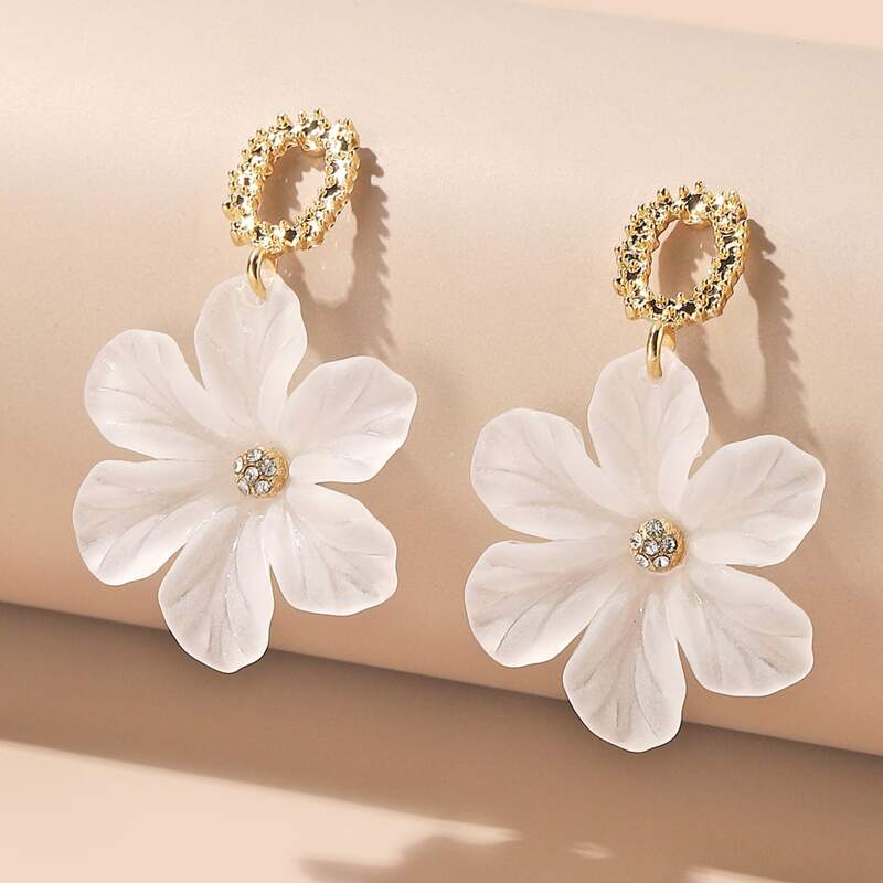 

1pair Flower Drop Earrings, White