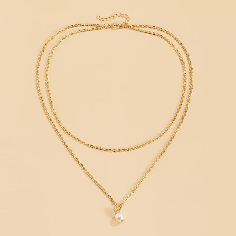 

Faux Pearl Layered Necklace, Gold