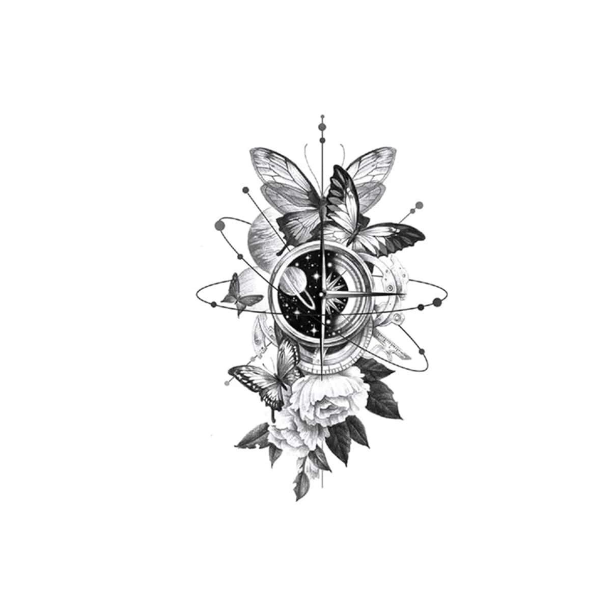 

1sheet Butterfly & Flower Tattoo, Black