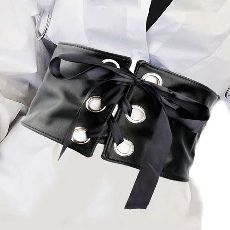 

Lace-up Wide Grommet Belt, Black